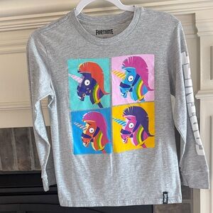 Fortnite Kids' Gray Long-Sleeve Unicorn Pop Art Tee